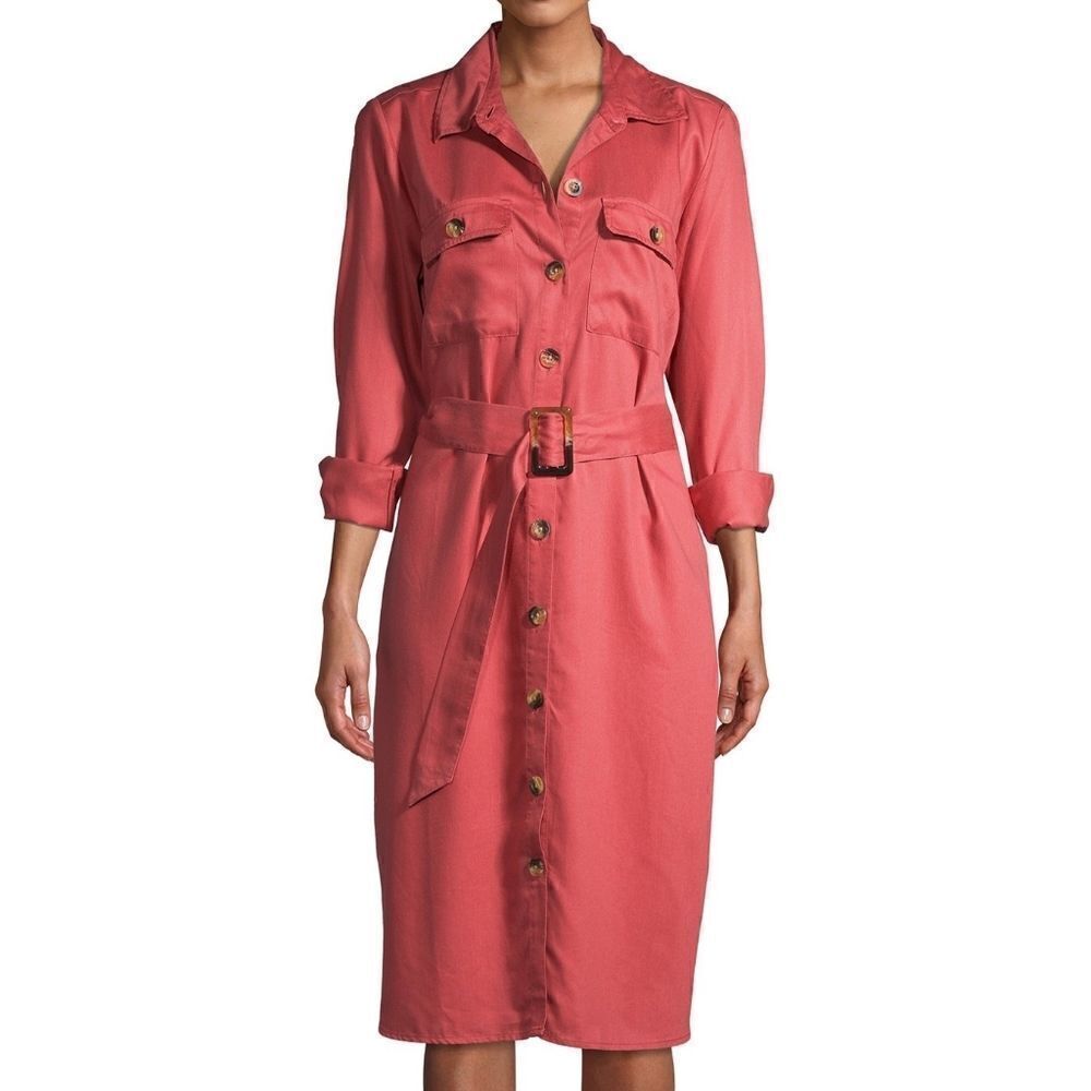 Time & Tru coral Woven Utility Shirt Dress - Picture 1 of 13